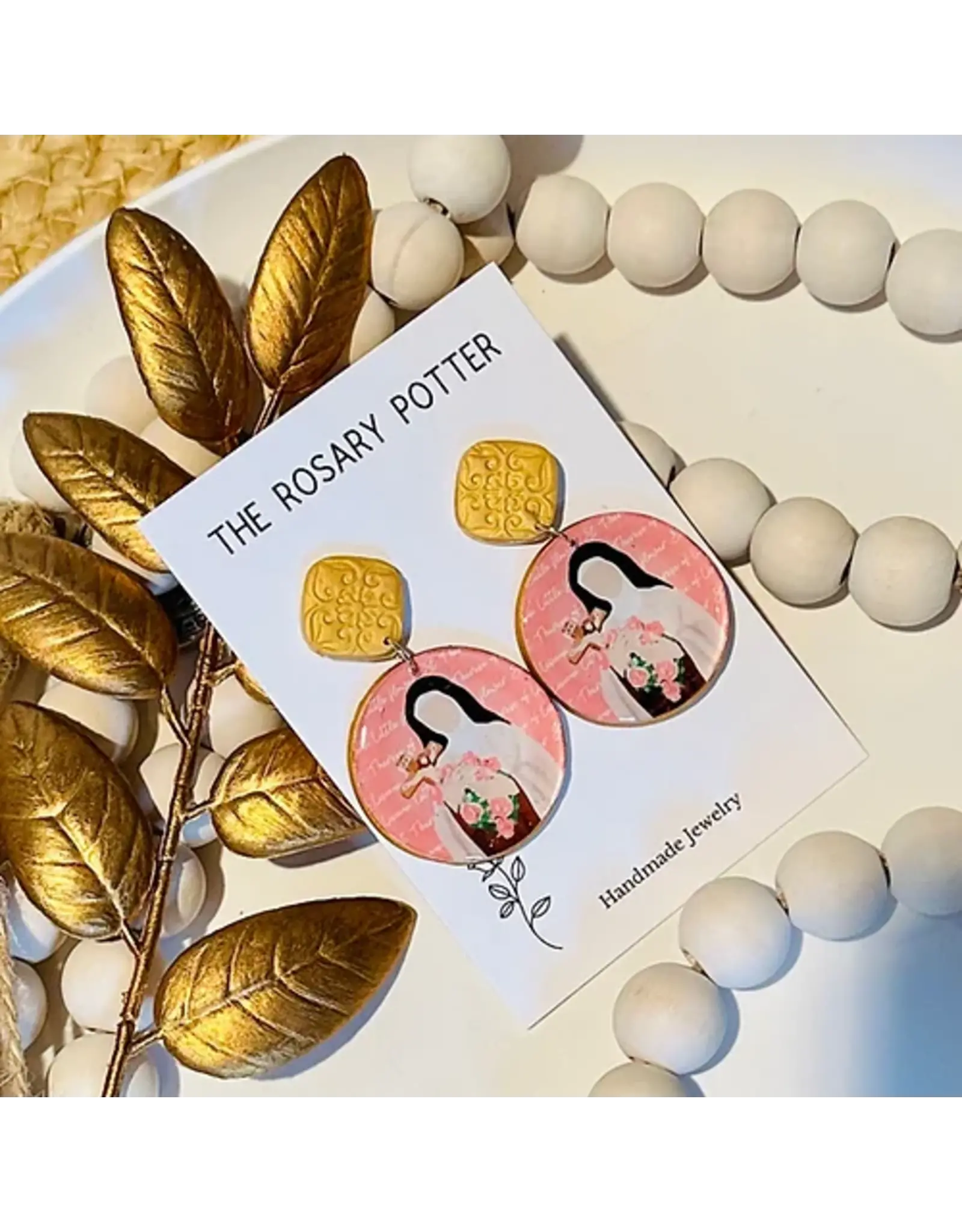 The Rosary Potter Earrings - St. Therese of Lisieux, Handmade