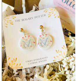 The Rosary Potter Earrings - Mary Monogram, Pastel, Handmade