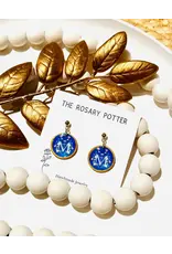 The Rosary Potter Earrings - Mary Monogram, Blue & White, Handmade