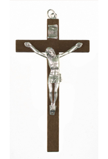 Hirten Crucifix 4" Dark Brown Wood/Silver