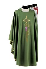 Solivari Chasuble 325 Primavera Fabric, Cross/IHS/Grapes/Wheat -