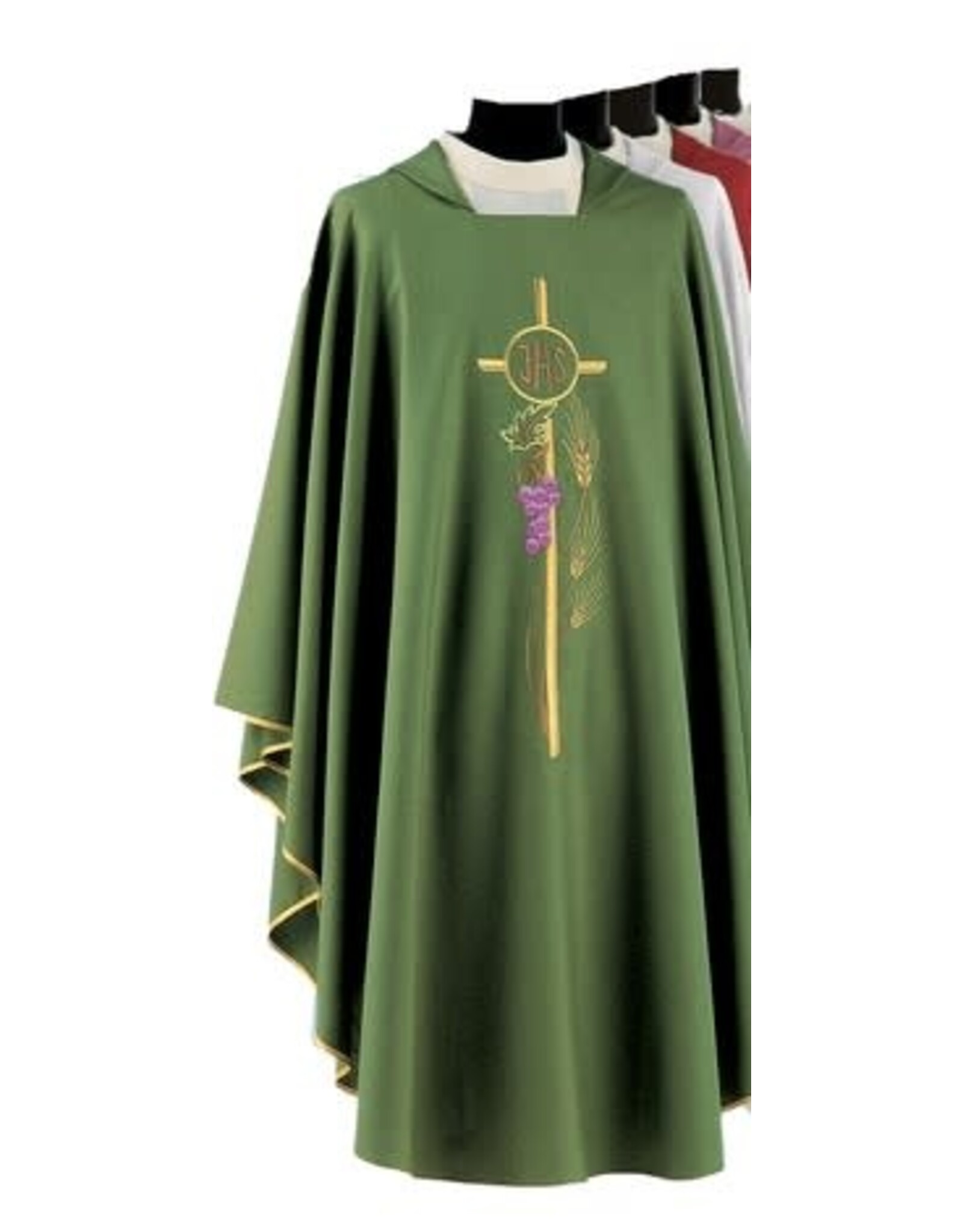 Solivari Chasuble 325 Primavera Fabric, Cross/IHS/Grapes/Wheat -