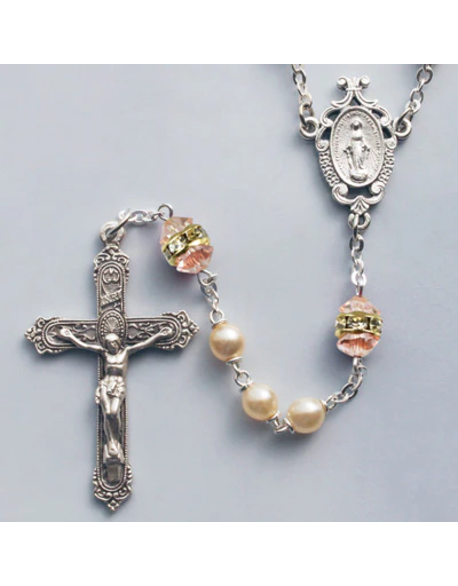 Lumen Mundi Rosary - Pearl Beads with Genuine Bohemian Crystal Rondelles