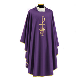 Solivari Chasuble 305 Primavera Fabric, Chi Rho/Wheat