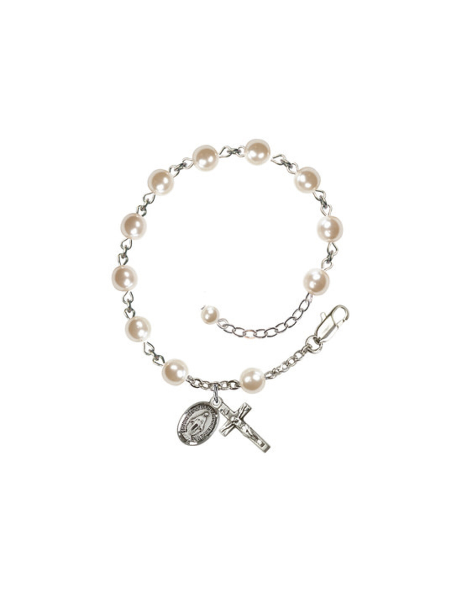 Bliss Rosary Bracelet - Silver Plated/Pearl with Miraculous Medal