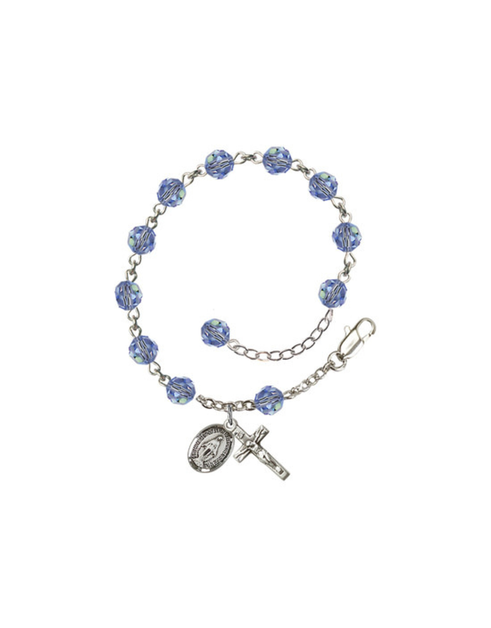 Bliss Rosary Bracelet - Sterling Silver/Light Sapphire with Miraculous Medal