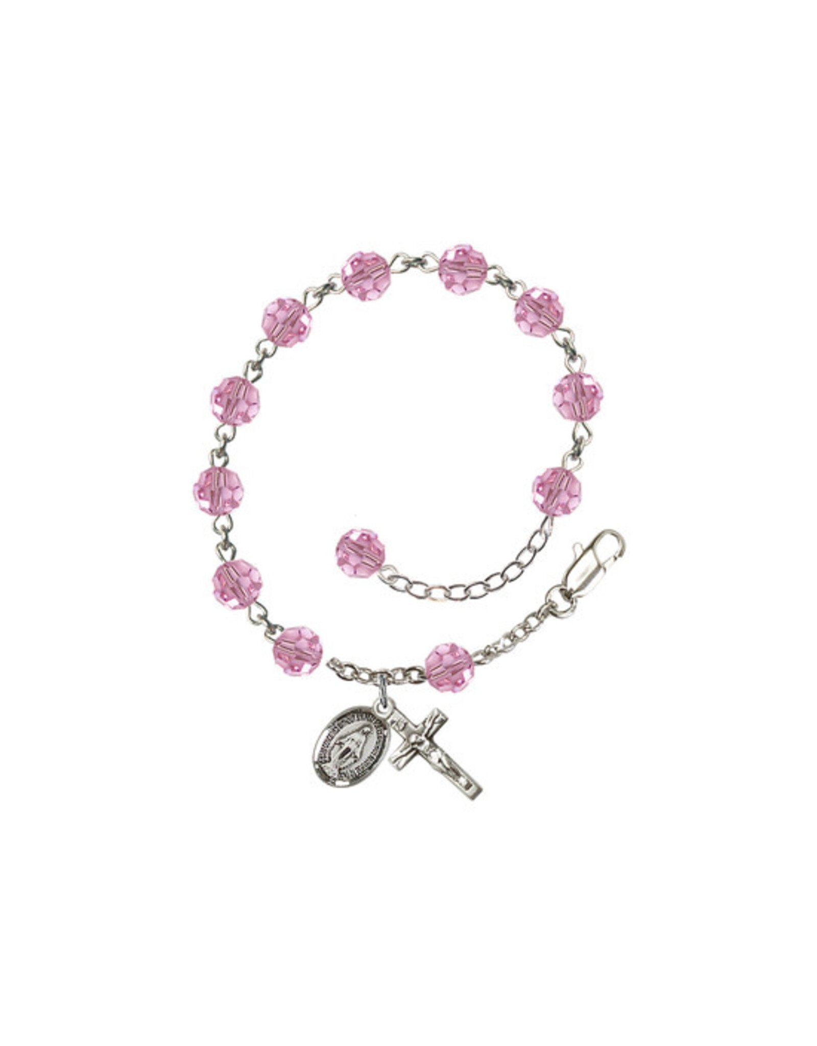 Bliss Rosary Bracelet - Sterling Silver/Light Rose with Miraculous Medal