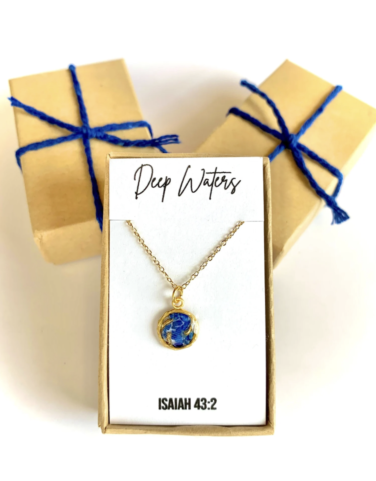 Seeds & Mountains Bible Verse Necklace - Deep Waters (Isaiah 43:2)