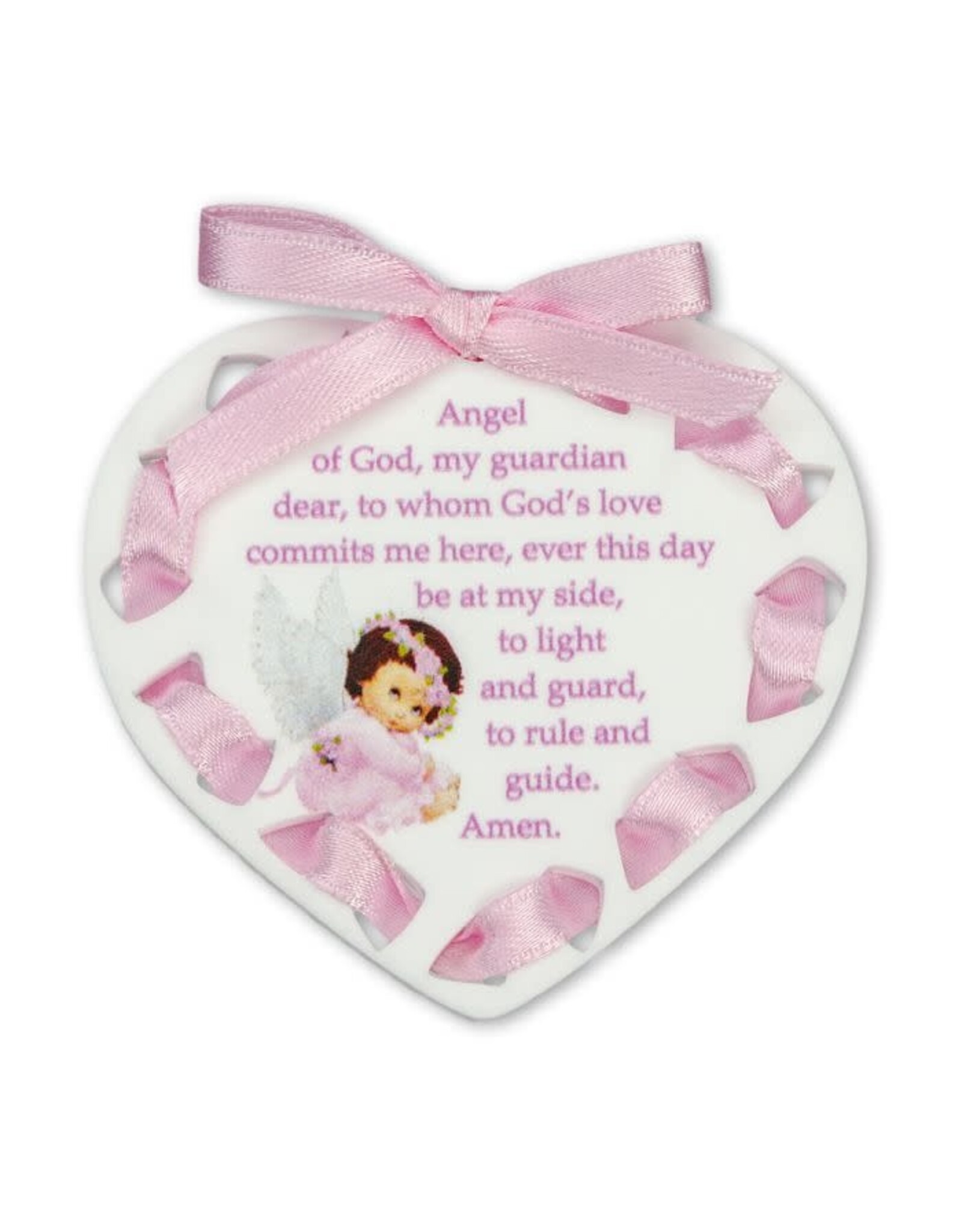 Hirten Ornament - Guardian Angel, Pink Ribbon Heart
