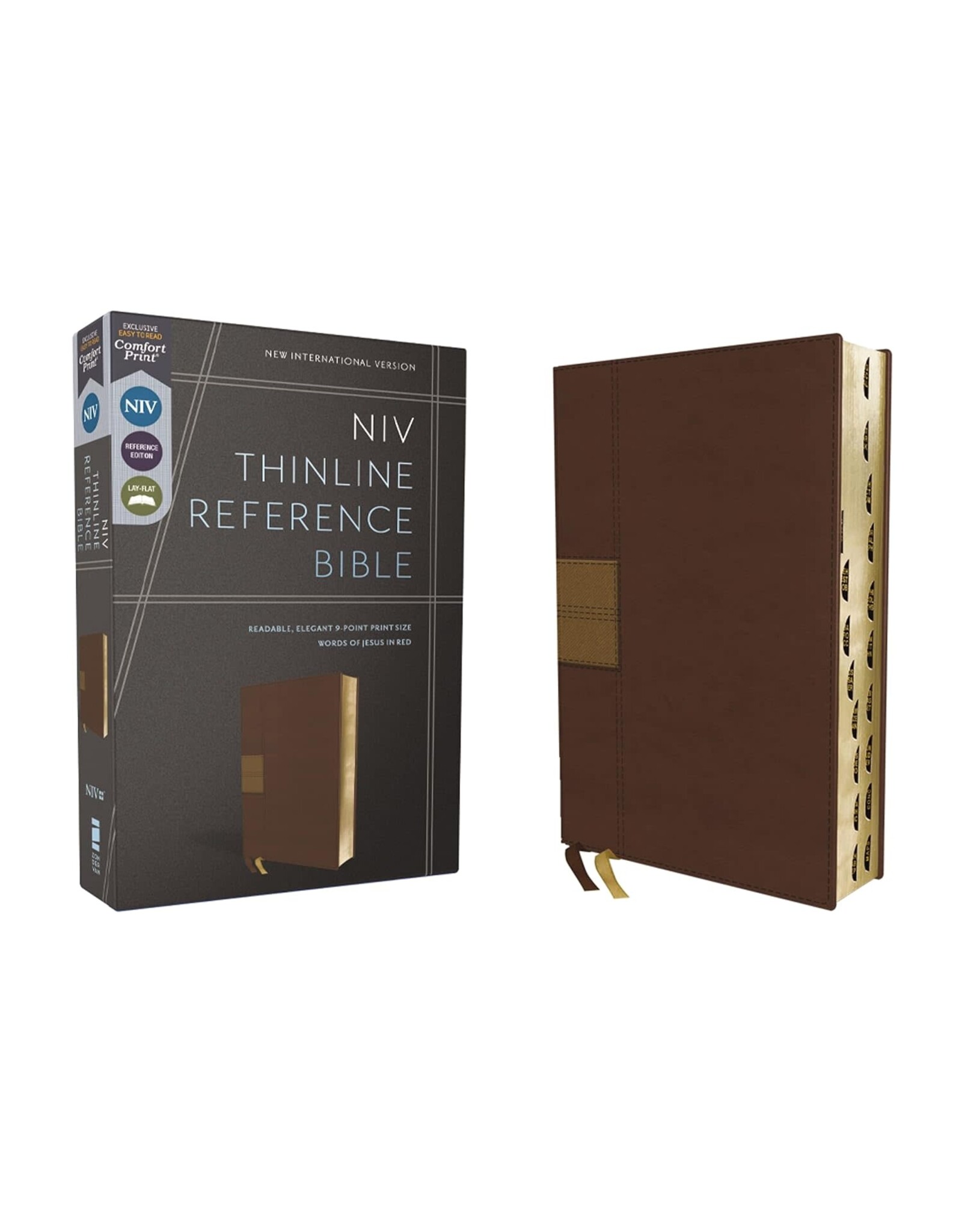 Zondervan NIV Thinline Reference Bible, Leathersoft, Brown, Red Letter, Comfort Print, Thumb Indexed