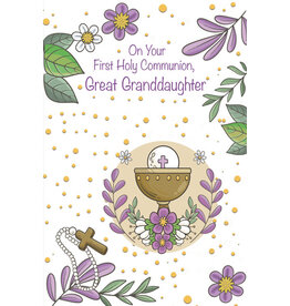 Greetings of Faith Card - First Communion (Great Granddaughter), Purple Flowers