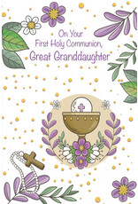 Greetings of Faith Card - First Communion (Great Granddaughter), Purple Flowers