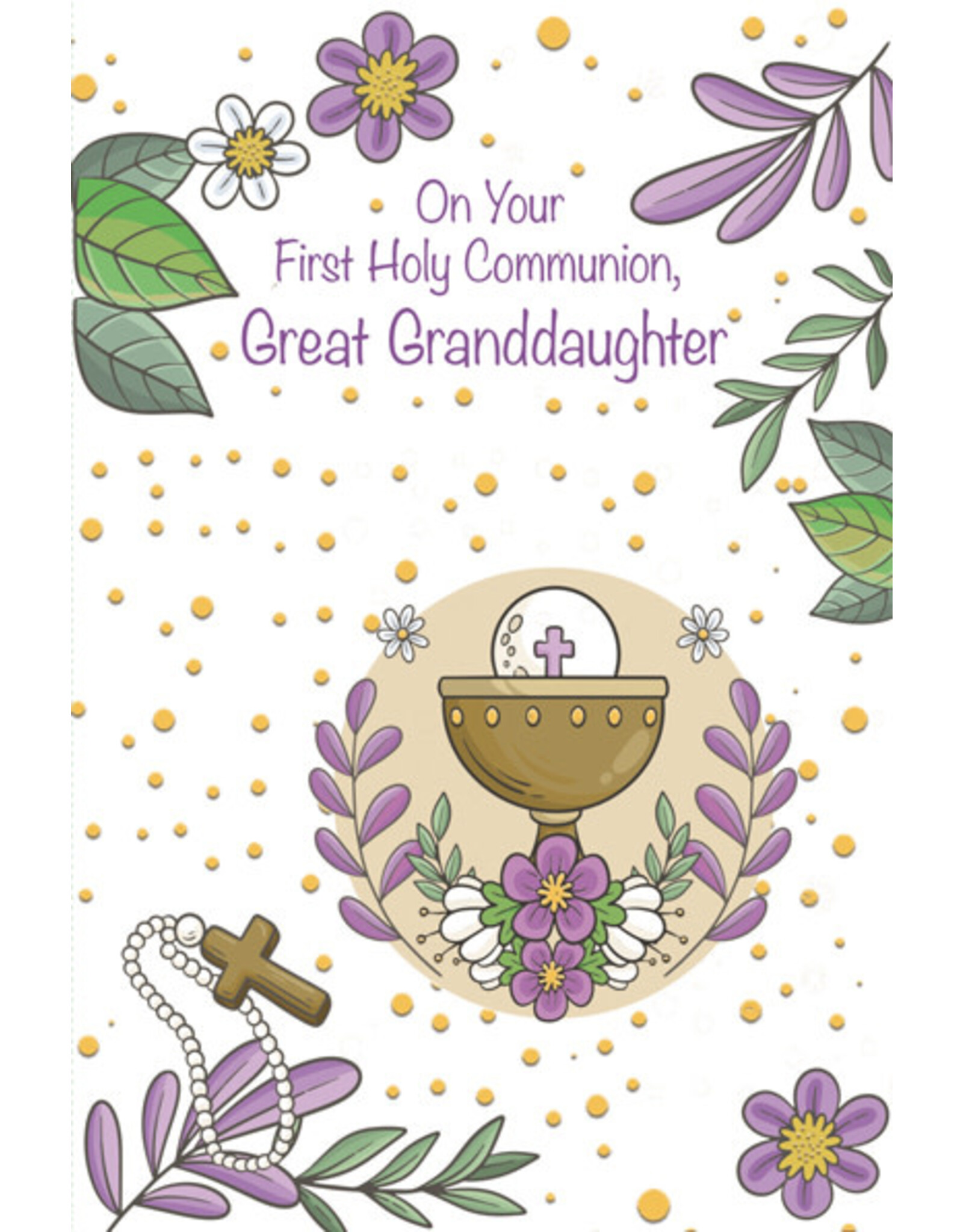 Greetings of Faith Card - First Communion (Great Granddaughter), Purple Flowers
