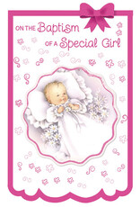 Greetings of Faith Card - Baptism (Girl), Pink with Bow