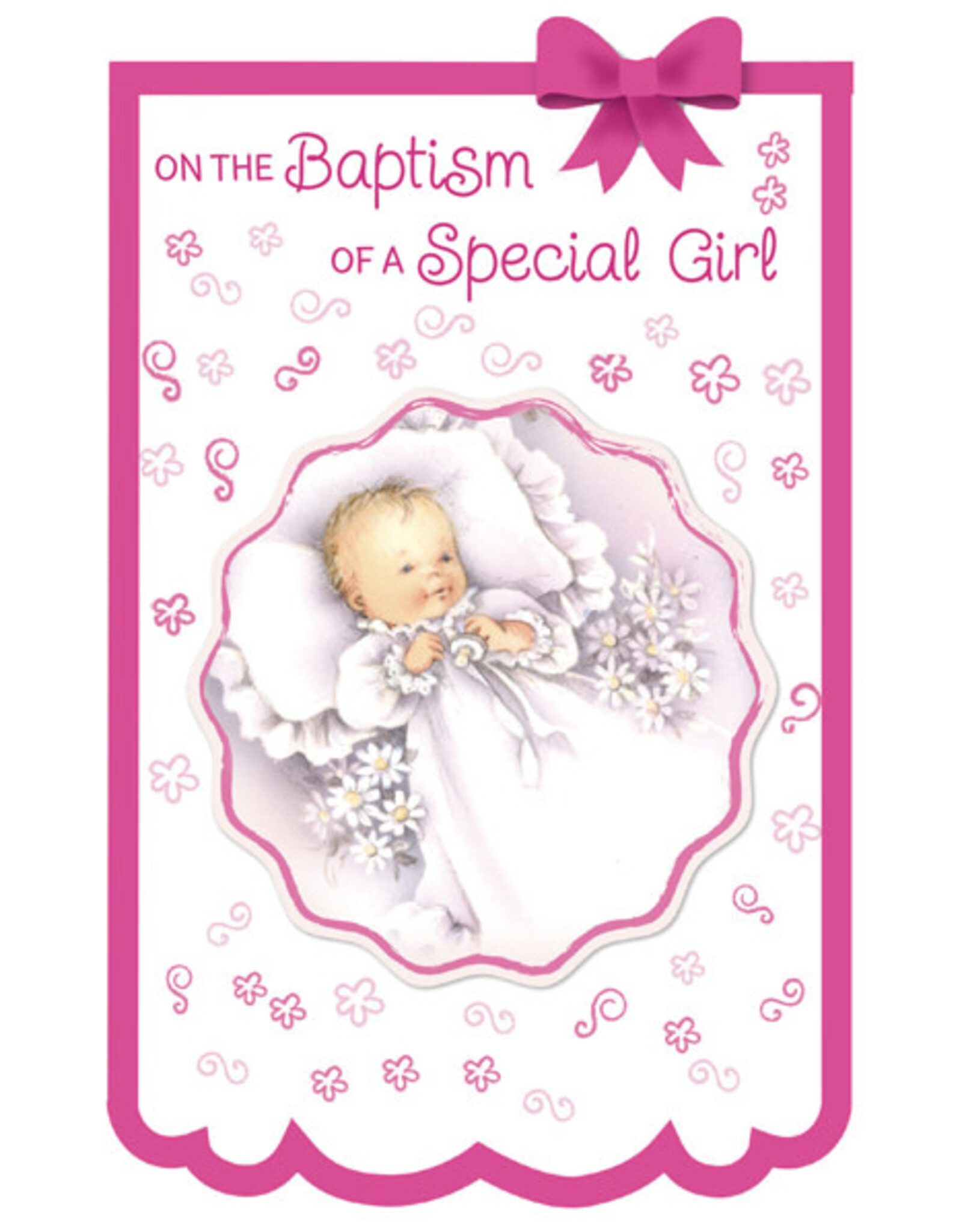 Greetings of Faith Card - Baptism (Girl), Pink with Bow