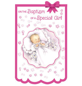 Greetings of Faith Card - Baptism (Girl), Pink with Bow