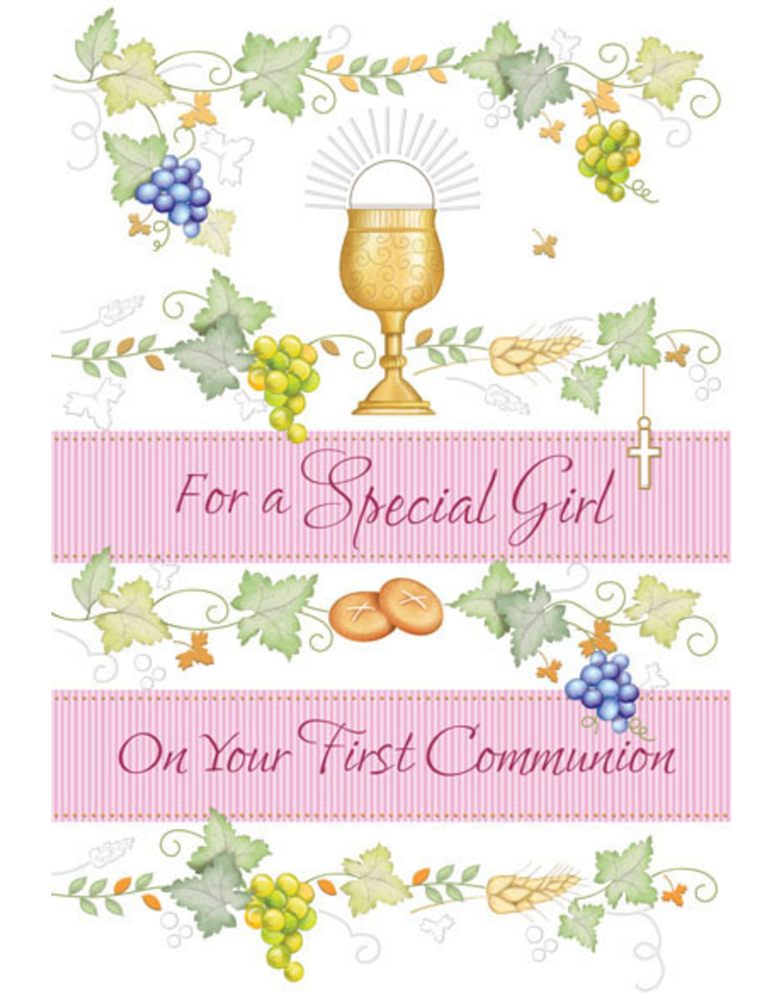 Greetings of Faith Card - First Communion (Girl), Leaves