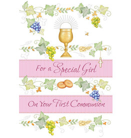 Greetings of Faith Card - First Communion (Girl), Leaves