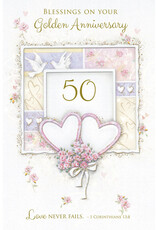 Greetings of Faith Card - 50th (Golden) Anniversary, Love Never Fails