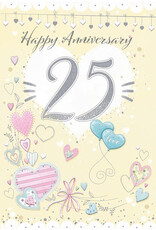 Greetings of Faith Card - 25th Anniversary, Hearts & Balloons