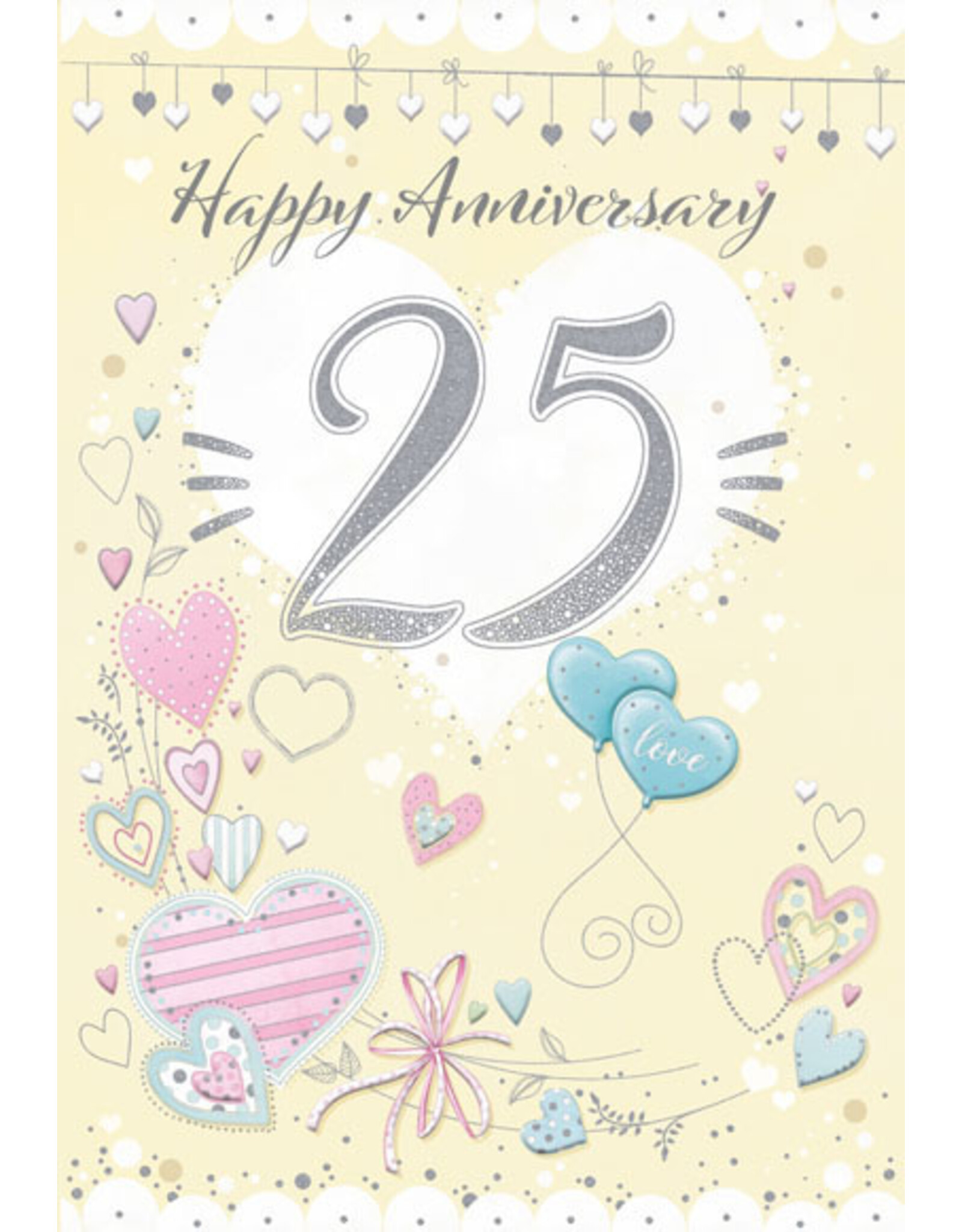 Greetings of Faith Card - 25th Anniversary, Hearts & Balloons