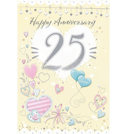 Greetings of Faith Card - 25th Anniversary, Hearts & Balloons