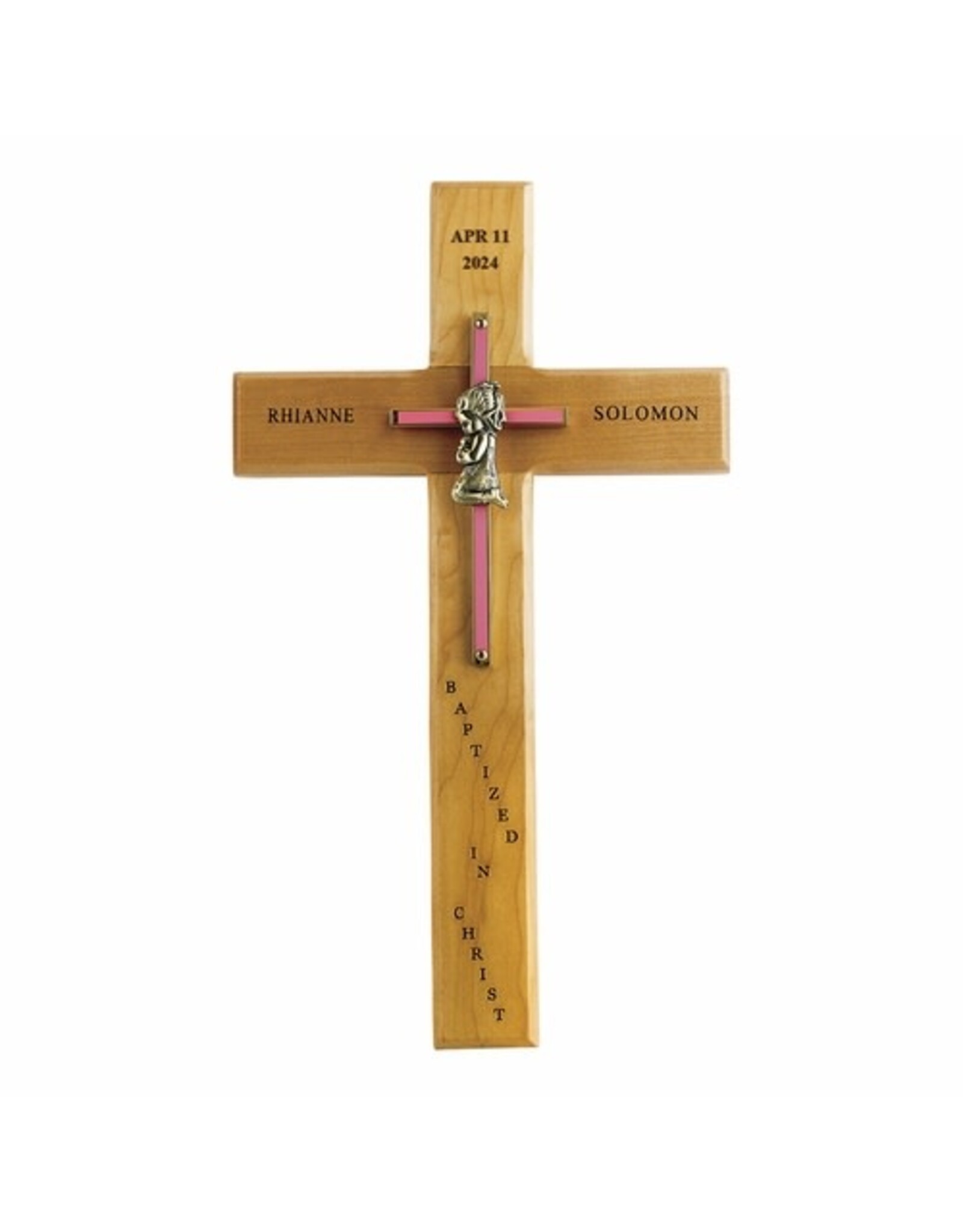 Singer Baptism Cross (Girl) -  Maple Wood / Brass (10")