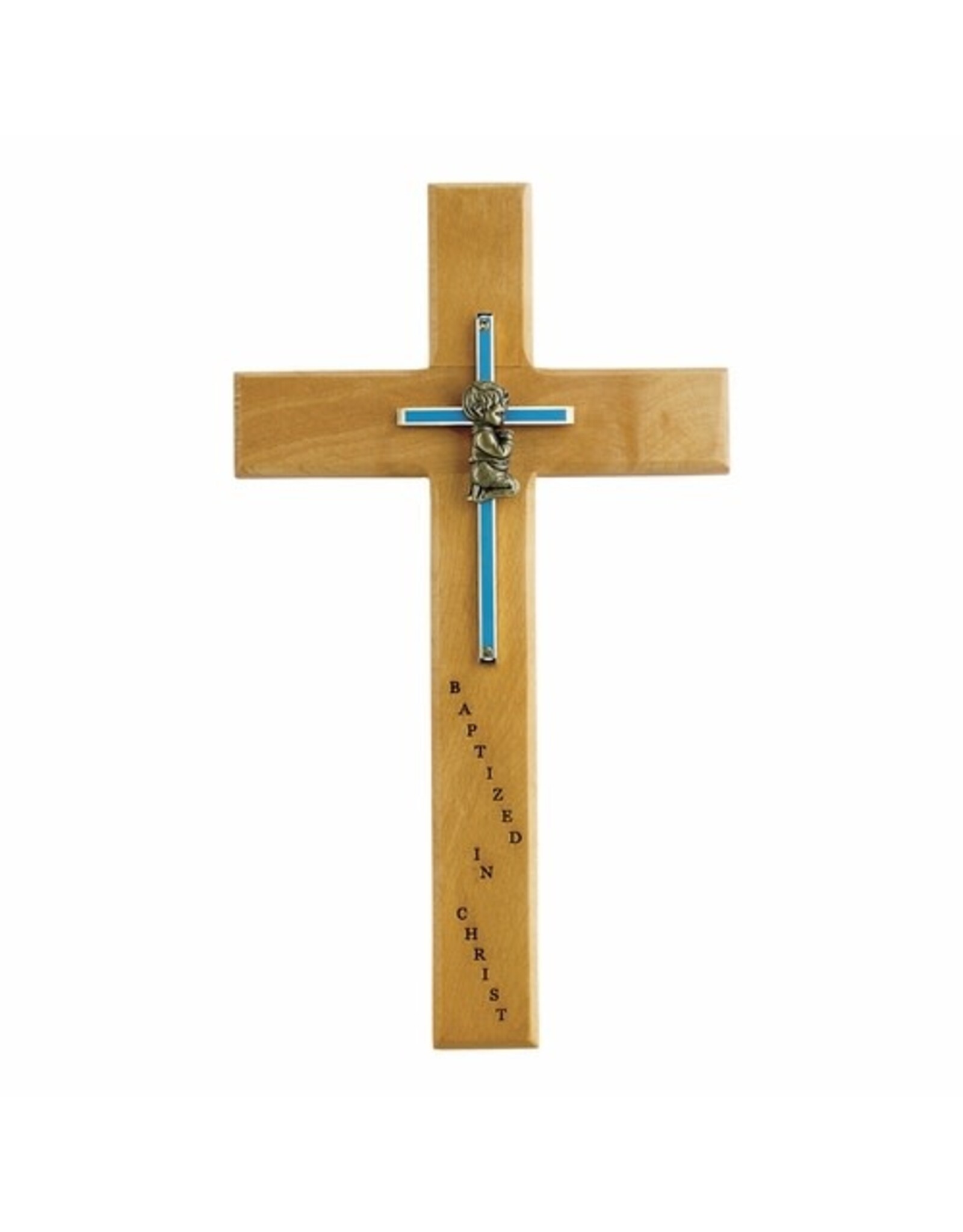 Singer Baptism Cross (Boy) -  Maple Wood / Brass (10")