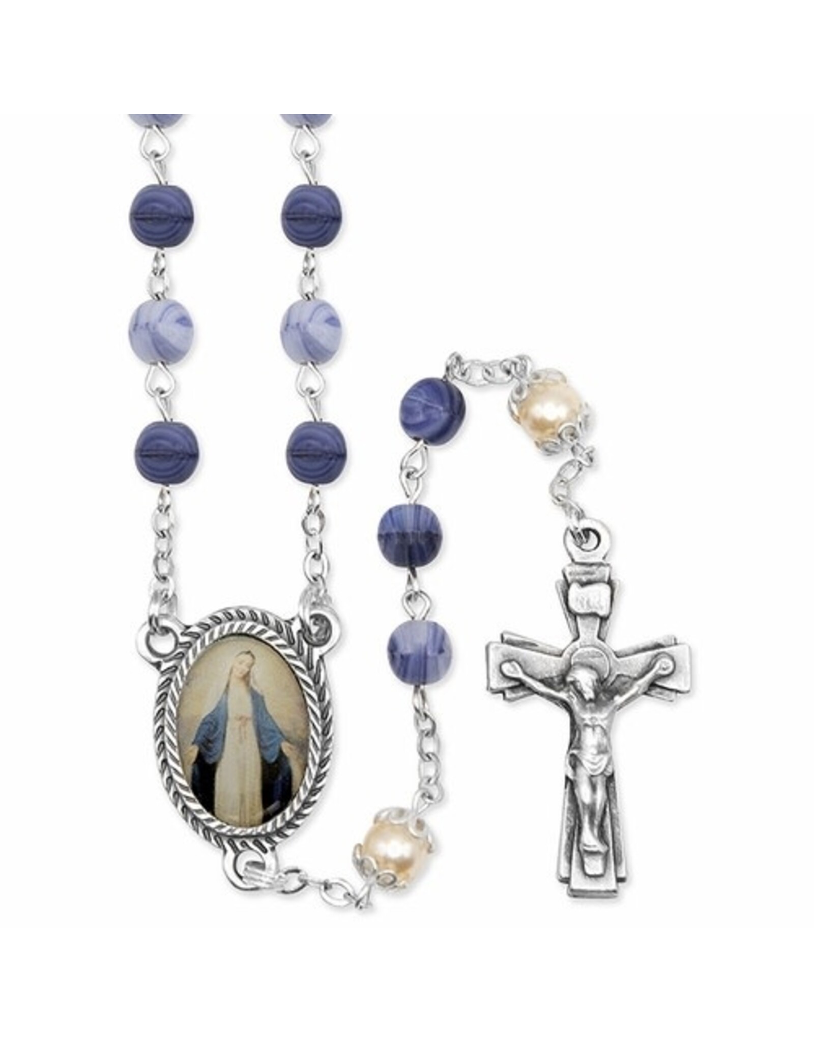 Singer Rosary - Blue Glass Beads & Miraculous Photo Center