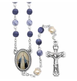 Singer Rosary - Blue Glass Beads & Miraculous Photo Center