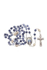 Singer Rosary - Blue Glass Beads & Miraculous Photo Center