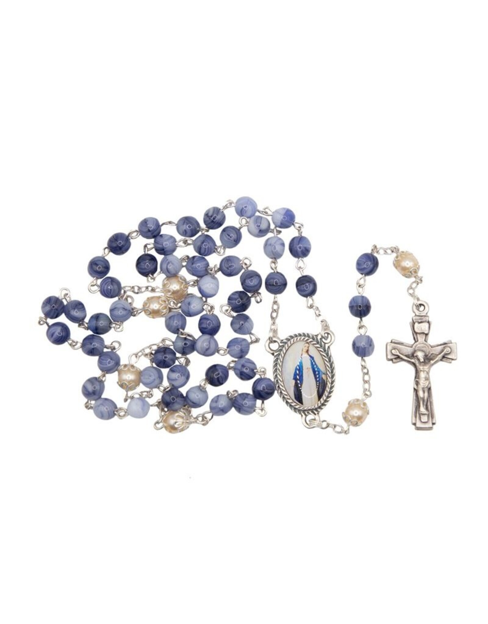 Singer Rosary - Blue Glass Beads & Miraculous Photo Center