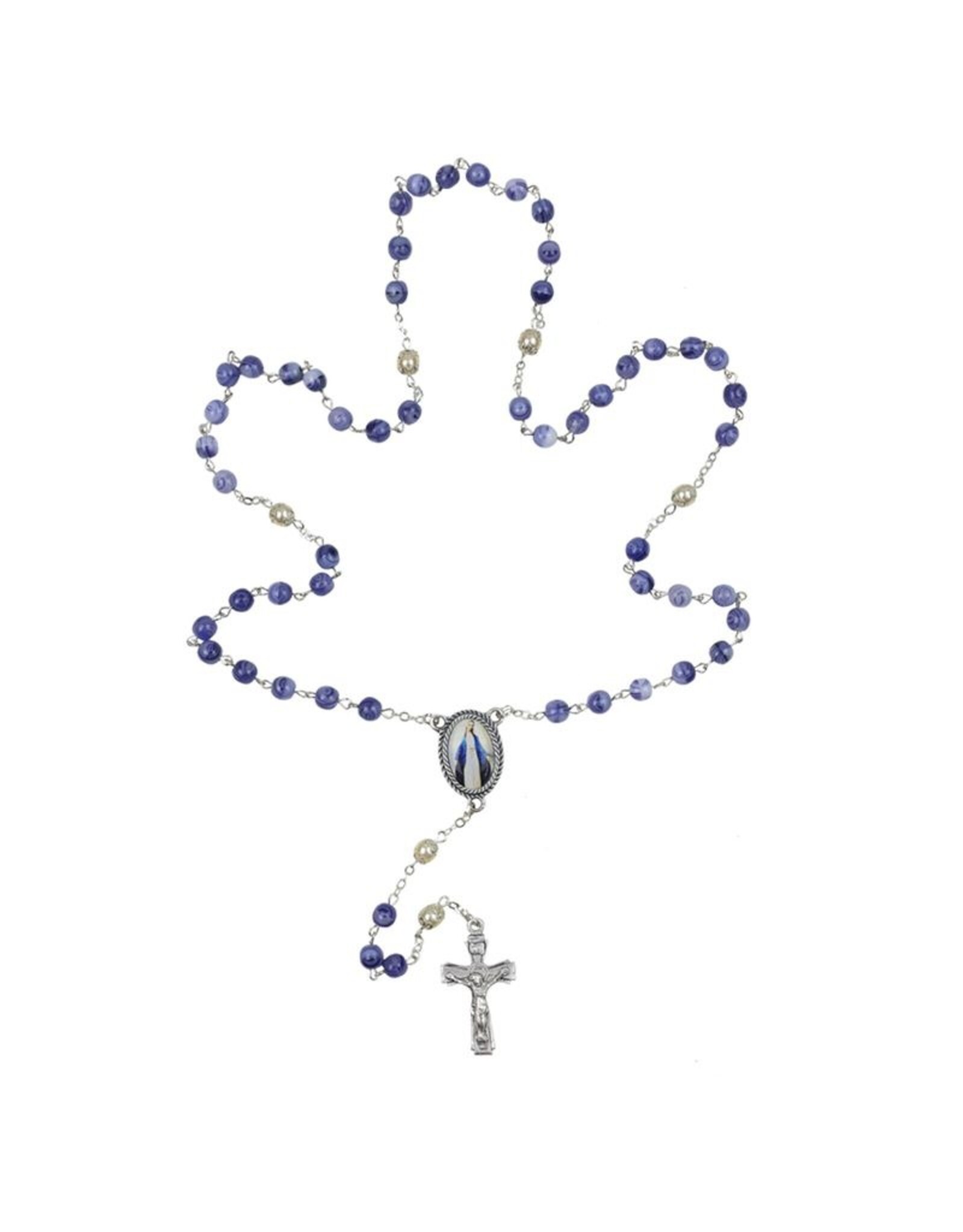 Singer Rosary - Blue Glass Beads & Miraculous Photo Center