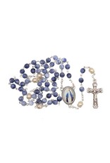 Singer Rosary - Blue Glass Beads & Miraculous Photo Center