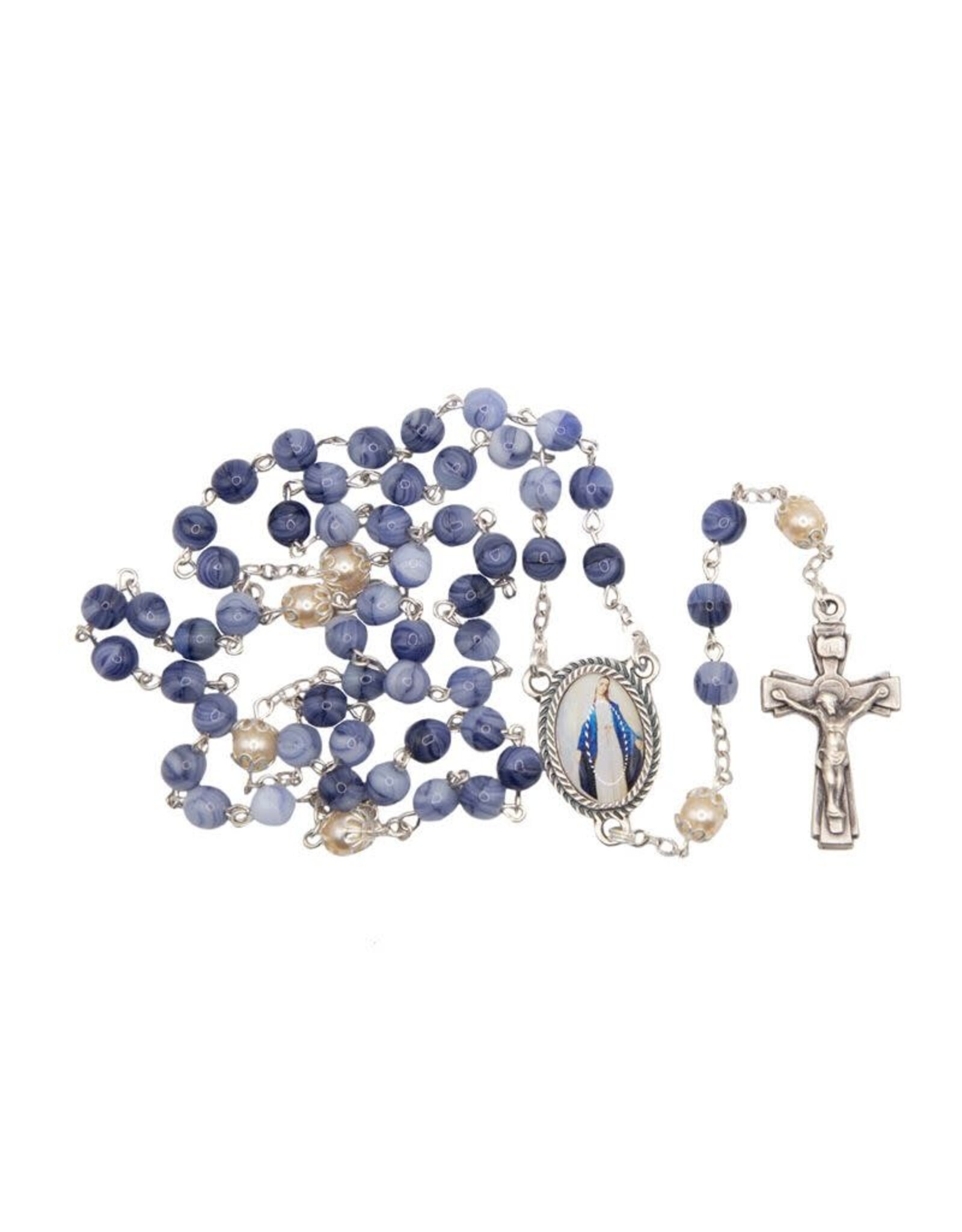 Singer Rosary - Blue Glass Beads & Miraculous Photo Center