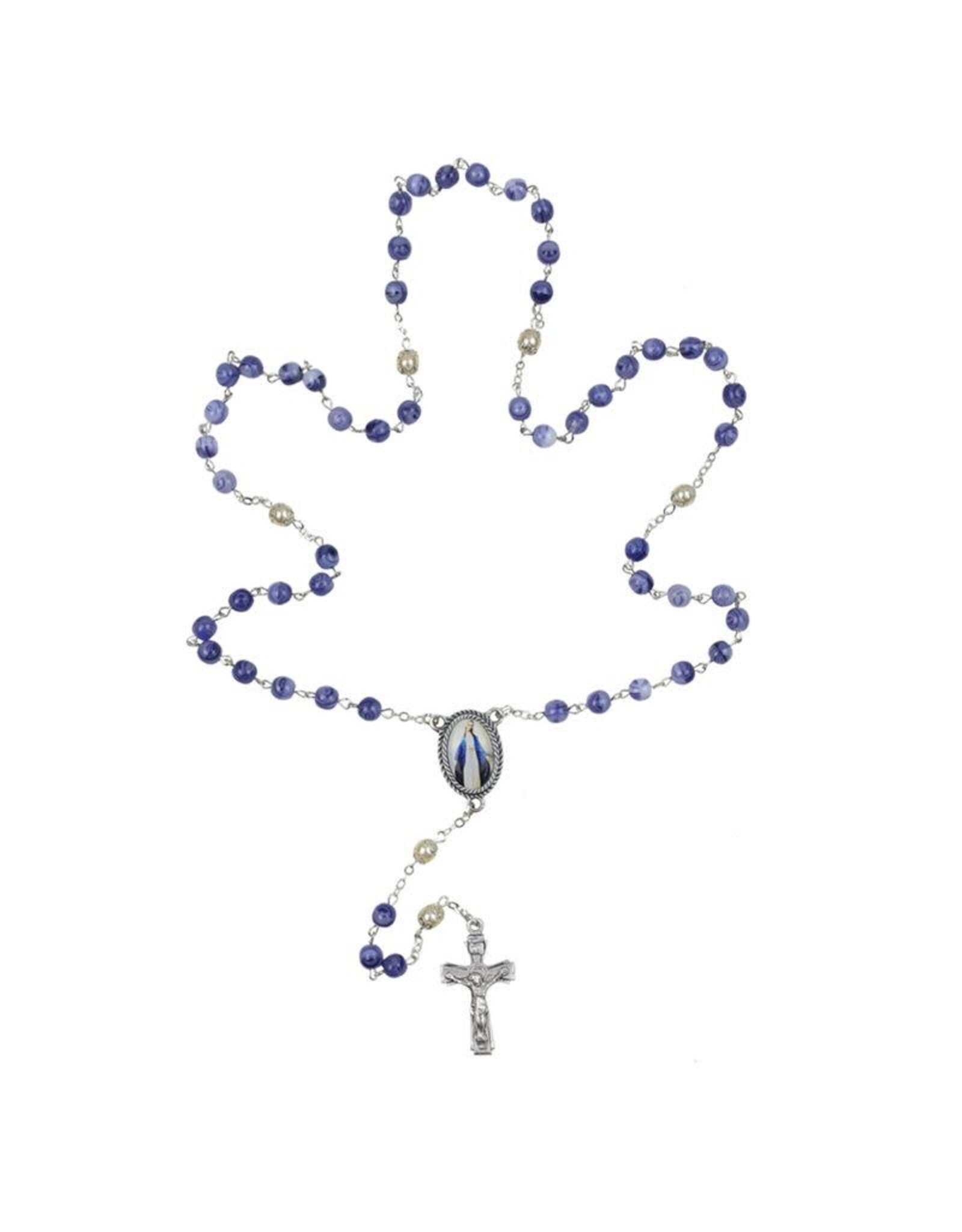 Singer Rosary - Blue Glass Beads & Miraculous Photo Center