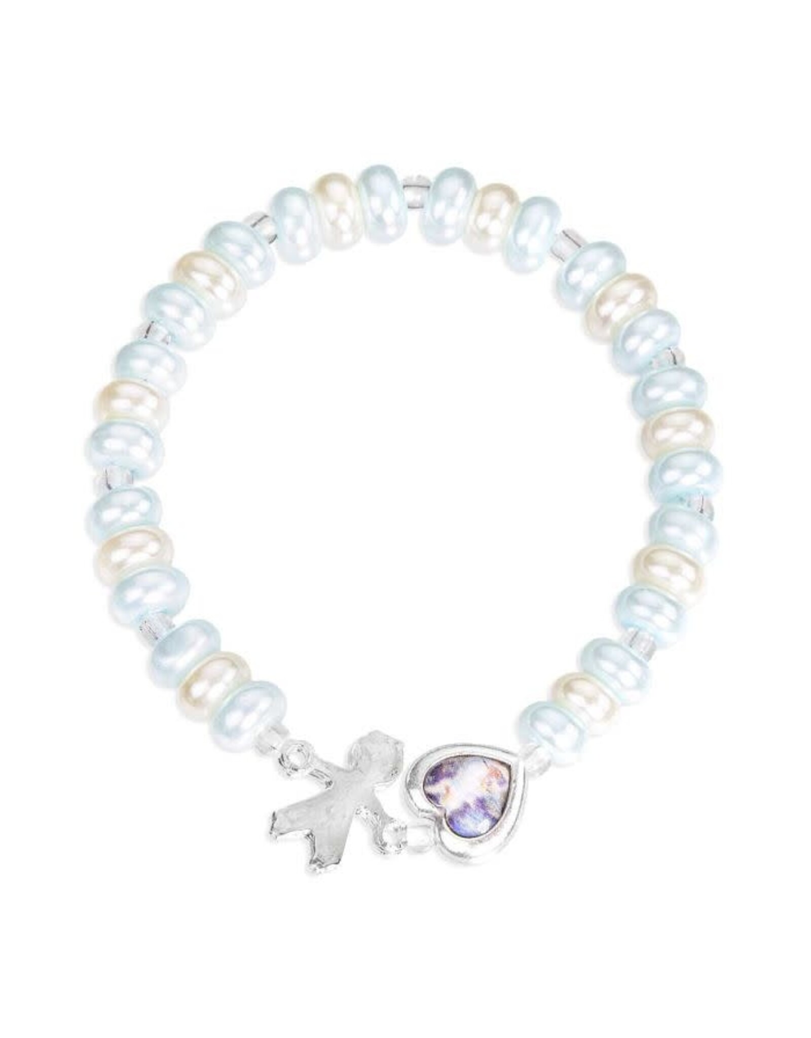 Hirten Pearlized Baby Bracelet with Guardian Angel Heart & Charm