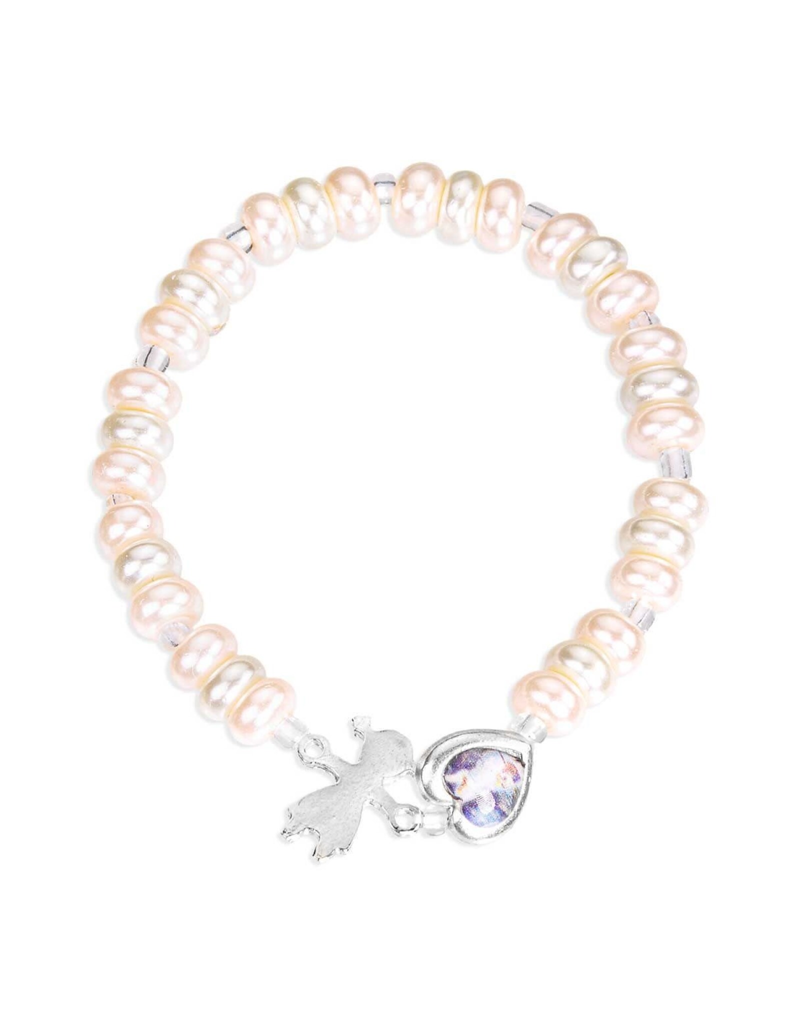 Hirten Pearlized Baby Bracelet with Guardian Angel Heart & Charm