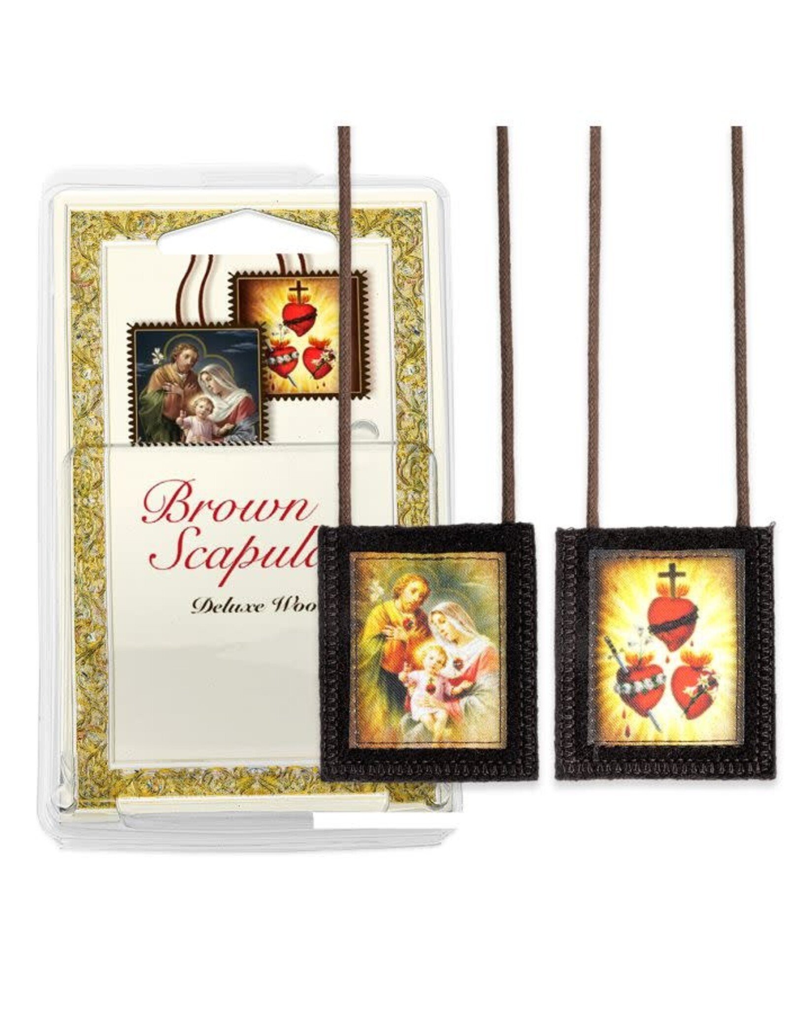Hirten Scapular - Brown, JMJ Three Hearts