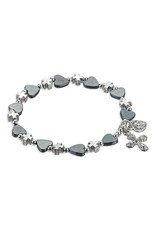 Hirten Rosary Bracelet, Heart-Shaped Hematite Beads