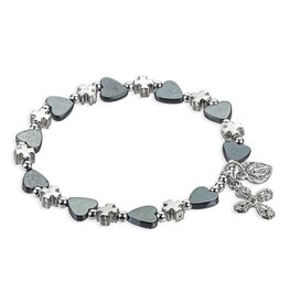 Hirten Rosary Bracelet, Heart-Shaped Hematite Beads