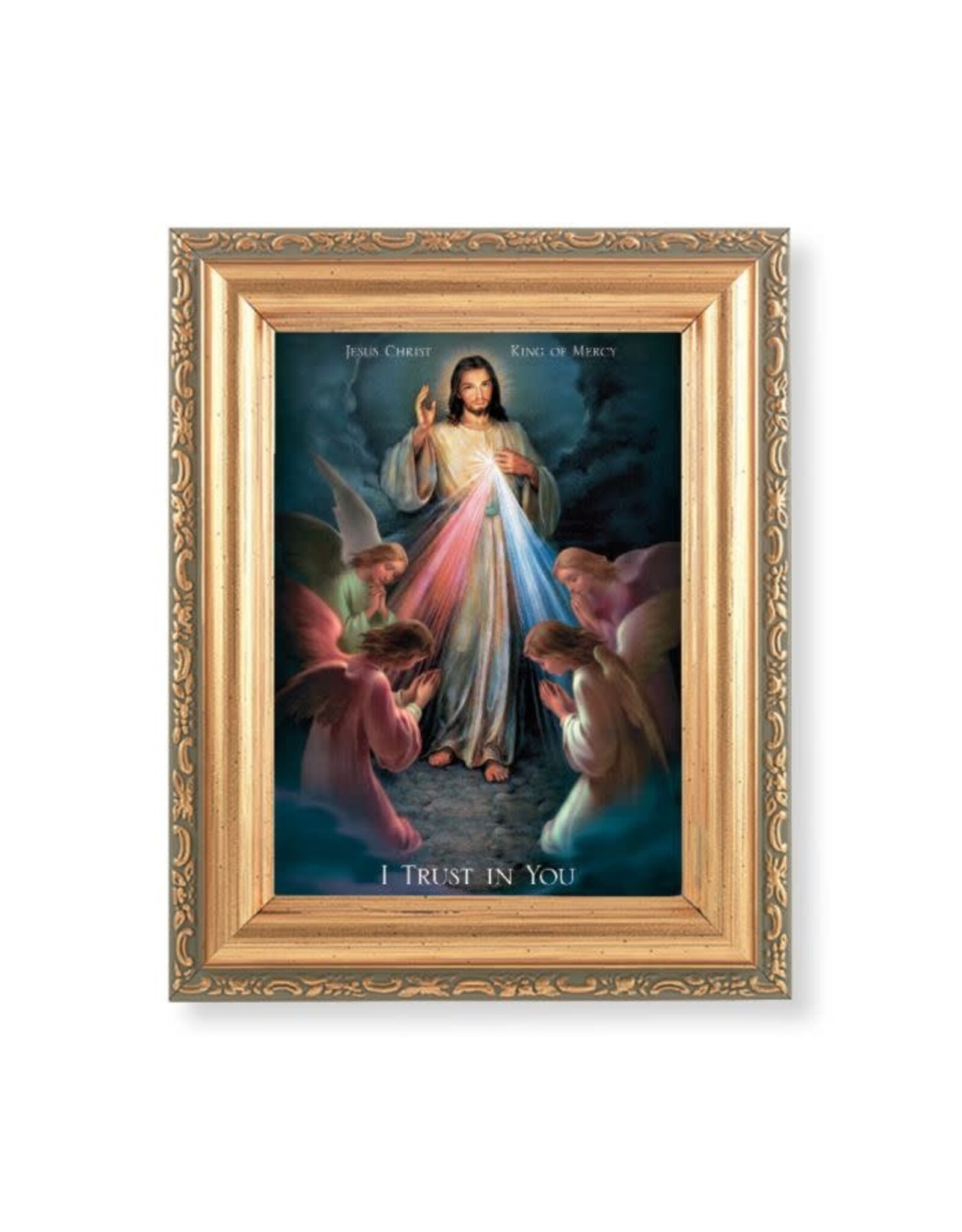 Hirten Picture - Jesus King of Mercy, Gold Antique Frame, 5-1/2x7