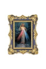 Hirten Picture - Divine Mercy, Antiqued Dark Blue & Gold Frame, 6-1/4x8-1/8