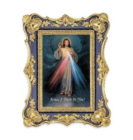 Hirten Picture - Divine Mercy, Antiqued Dark Blue & Gold Frame, 6-1/4x8-1/8