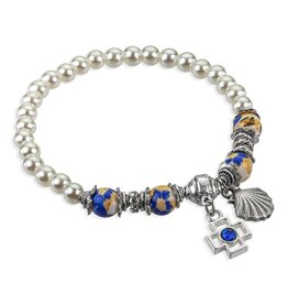 Hirten Baptism Bracelet (All Ages), Blue & Pearl Beads with Shell Medal