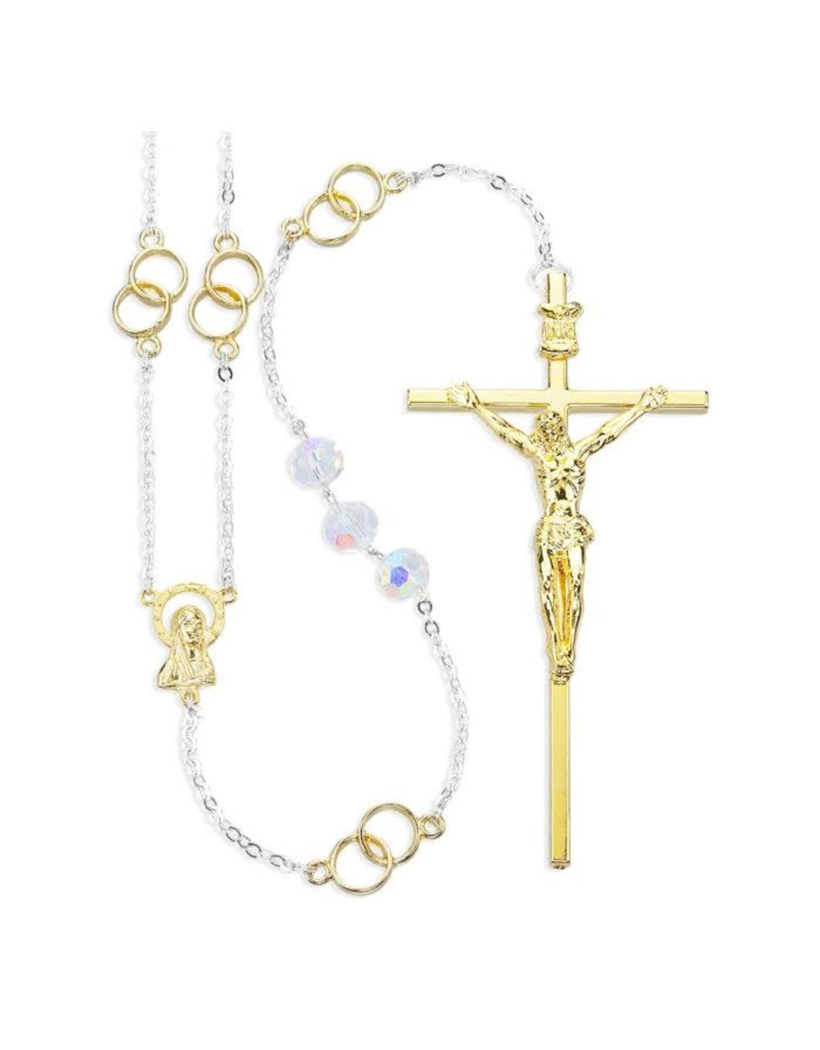Hirten Lasso Wedding Rosary - 10mm Fine Faceted Aurora Crystal Beads, Gold Plated