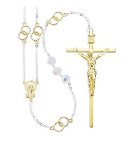 Hirten Lasso Wedding Rosary - 10mm Fine Faceted Aurora Crystal Beads, Gold Plated