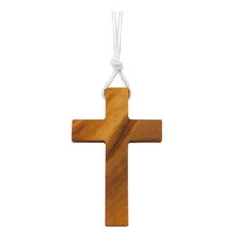 Hirten Pendant - Olive Wood Cross (3" Cross, 30" White Cord)