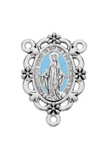 Hirten Rosary Centerpiece - Miraculous Medal with Aqua Epoxy Center