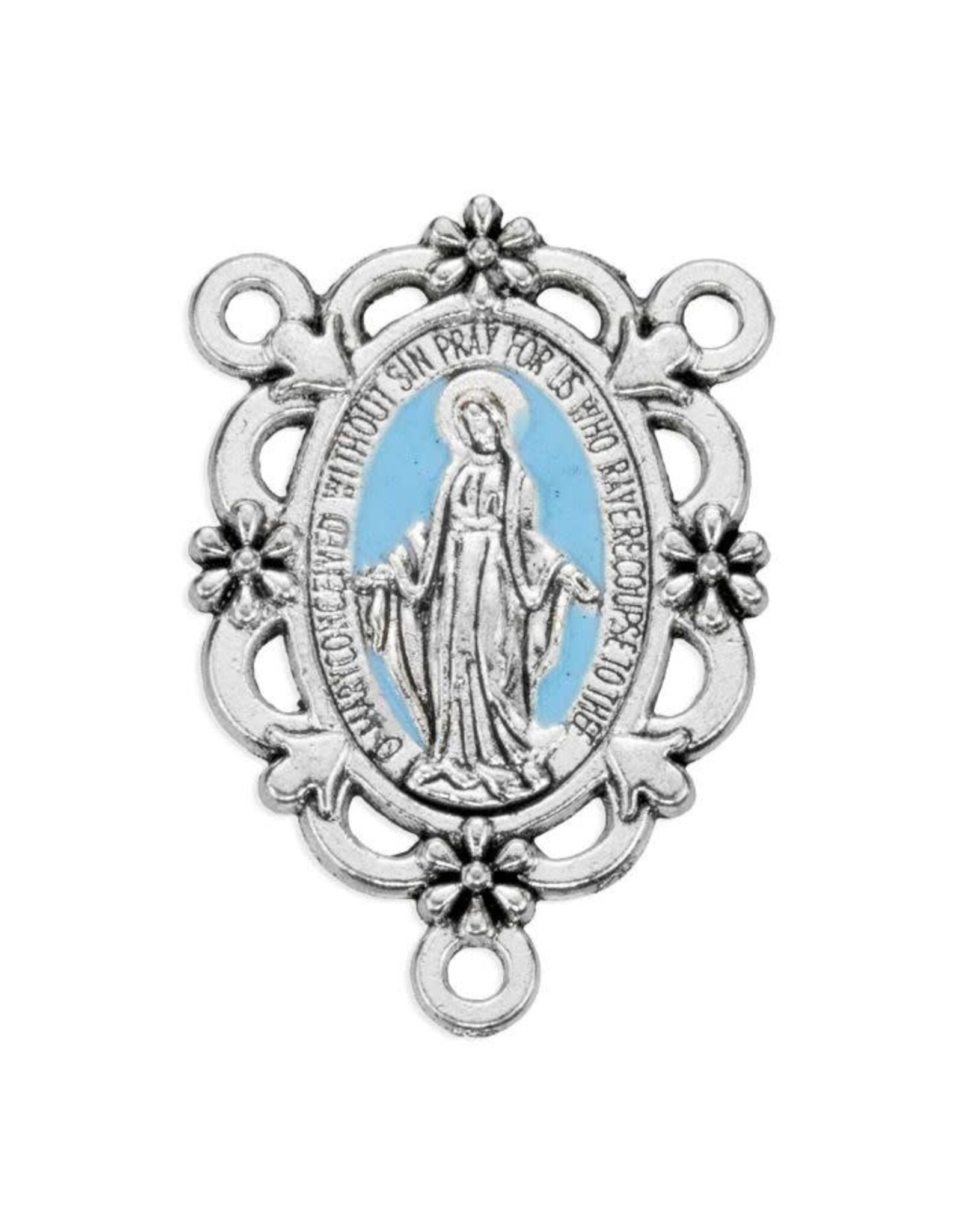 Hirten Rosary Centerpiece - Miraculous Medal with Aqua Epoxy Center